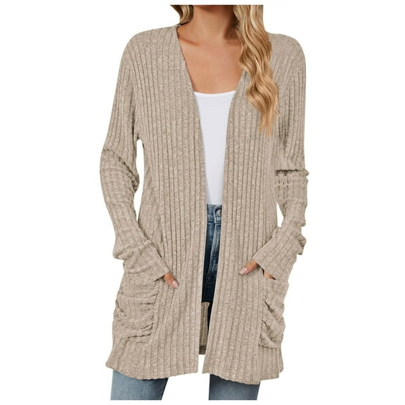 kamemir Womens Cardigans Lightweight Women's 2025 Long Sleeve Open Front Hoodie Knit Sweater Cardigan Outwear(Khaki,L)