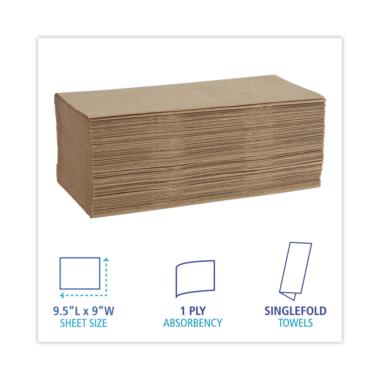 Boardwalk Singlefold Paper Towels, 1-Ply, 9 x 9.45 Inches, 16 Packs, 250 Towels Per Pack, Natural