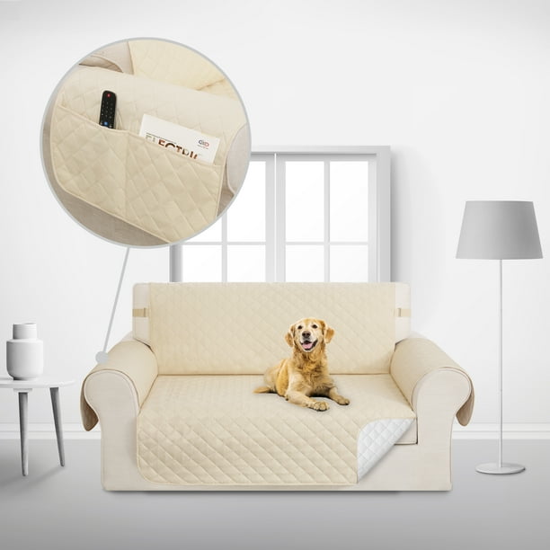 Deconovo Funda para sofá de dos plazas, resistente al agua, 1 unidad, beige, 117 cm de ancho x 190 cm de largo, reversible, para mascotas y niños