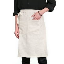 100% Linen Bistro Apron with Pockets 25x35 inch - Unisex Half Apron - Natural