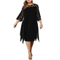 thumbnail image 2 of HellobyePlus Size Women perspective Mesh Chiffon Hollow Out O-Neck Double Plus Size Dress Skirt, 2 of 8
