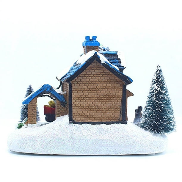 LED Noël Mini Snow House Glowing Village House Village de Noël Glowing  Village House Ornement en résine de bureau pour la décoration de Noël 