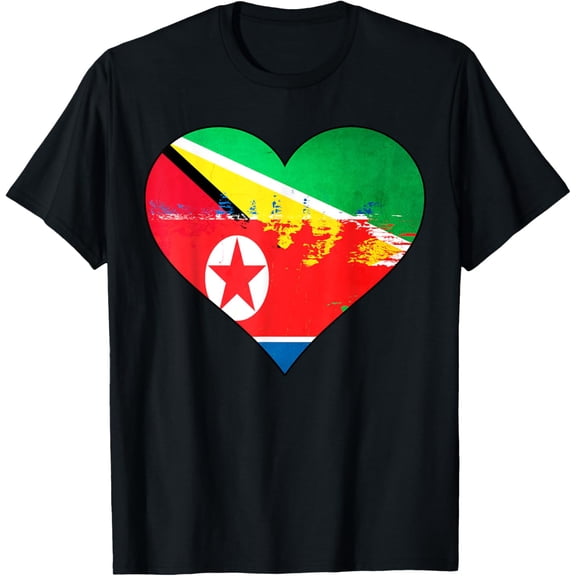 Guyanese and North Korean Heart Heritage Flag T-Shirt