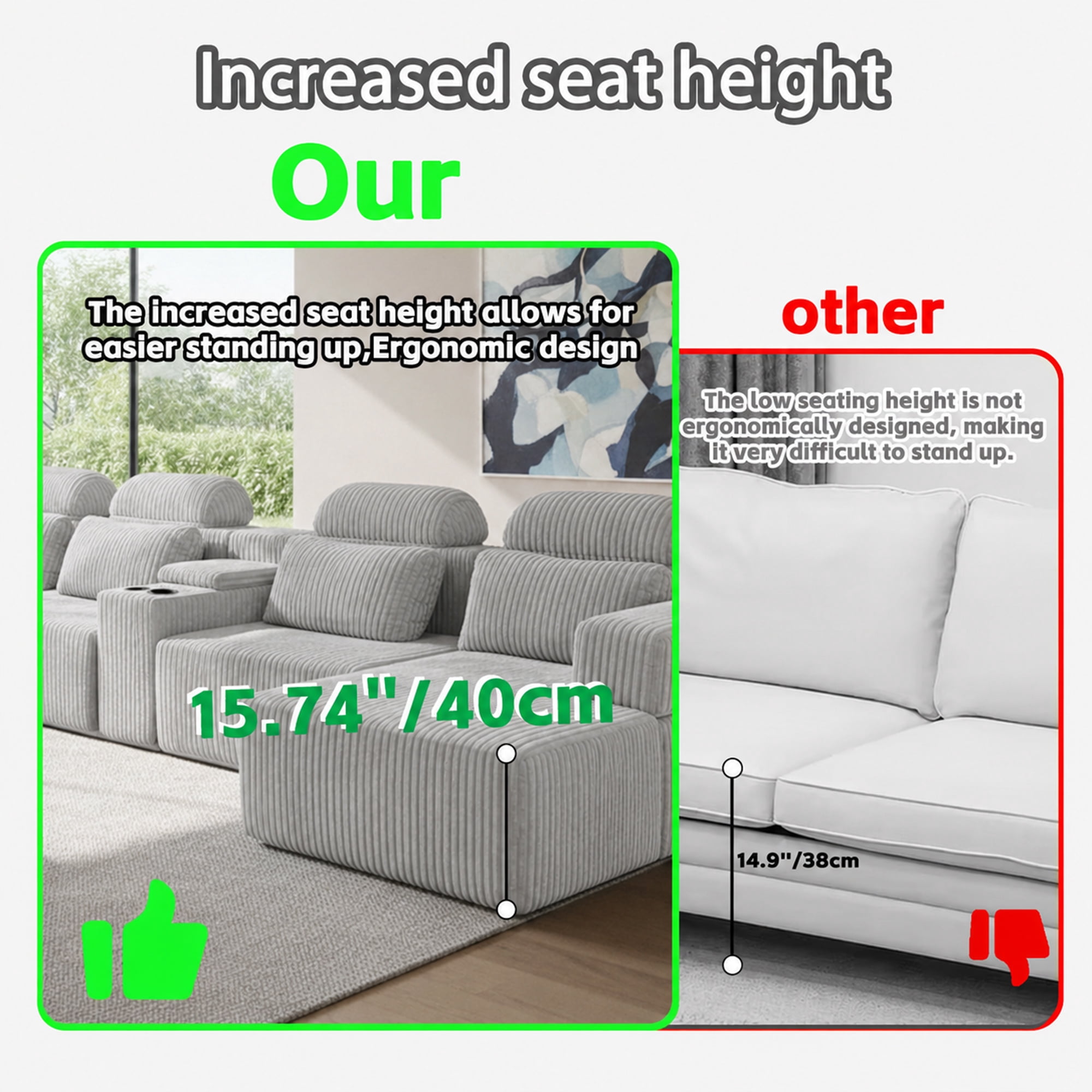 Leumius 145.7" U-Shaped Corduroy Sectional Sofa with Chaise,Cup Holders & Storage,Modern Modular 6-Seater Sofa Couch for Living Room,Gray