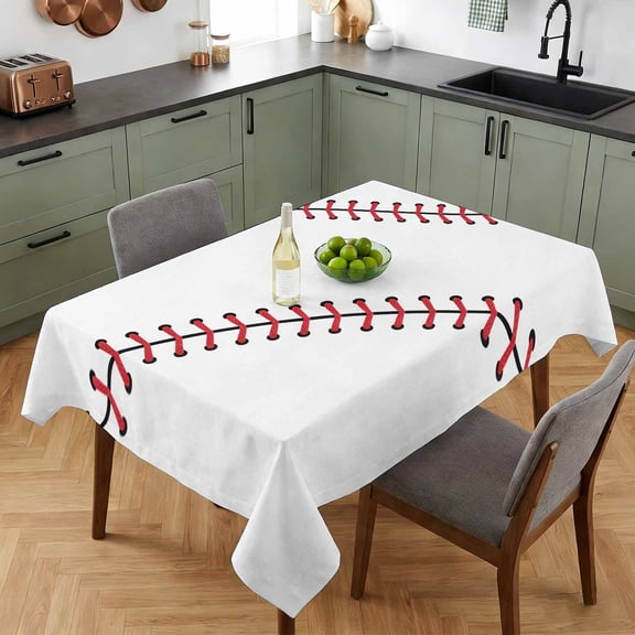 Baseball Sports Texture Table Cloth 52x70in, Waterproof Rectangle Tablecloth Wipeable Tablecloths White Red Lines Table Covers for Dining Tables Party Indoor Outdoor