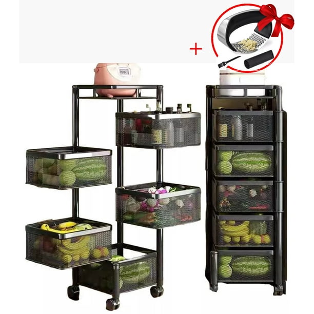 O'Force 5Tier Rotating Storage Rack, Fruit and Vegetable Cart, Fruit Basket for Kitchen, Pantry