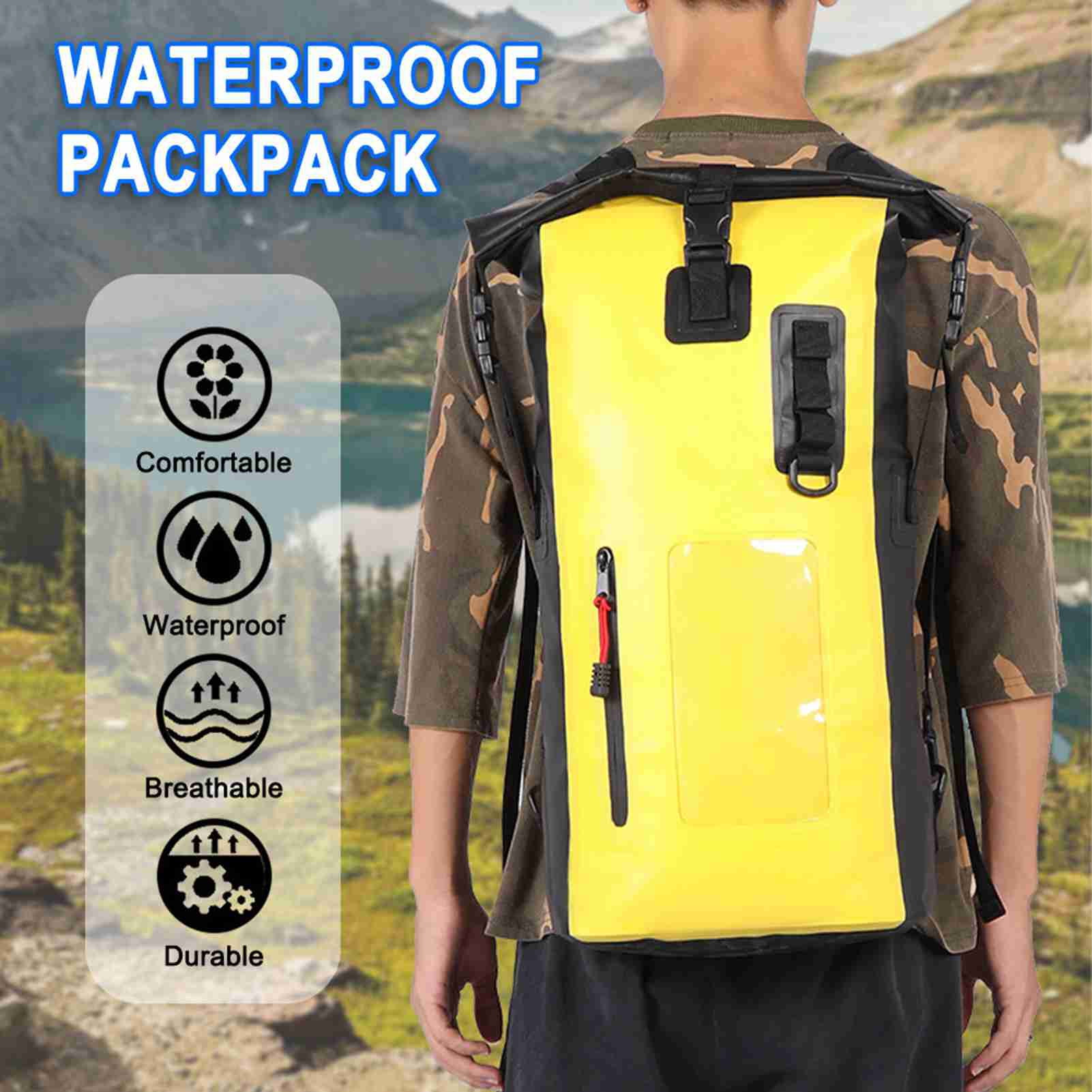 Water Resistant Sports Backpack Wet And Dry Large Capacity Portable Dry Bag For Swimming Rafting Fishing