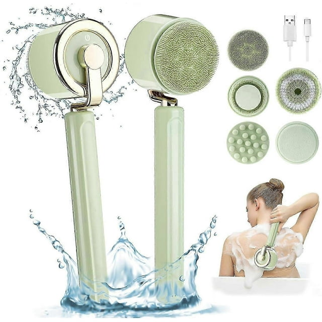 Electric Body Bath Brush, Rechargeable Back Brush for Shower with 5 Spin Brush Heads, Silicone Body Scrubber Exfoliating Deep Cleansing Brush New Arri
