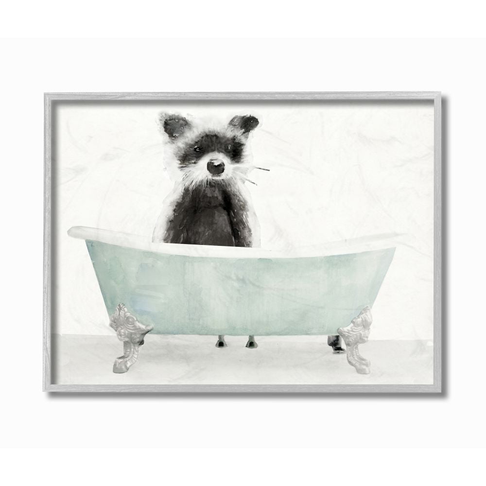 Stupell Industries Raccoon In A Tub Funny Animal Bathroom Drawing
