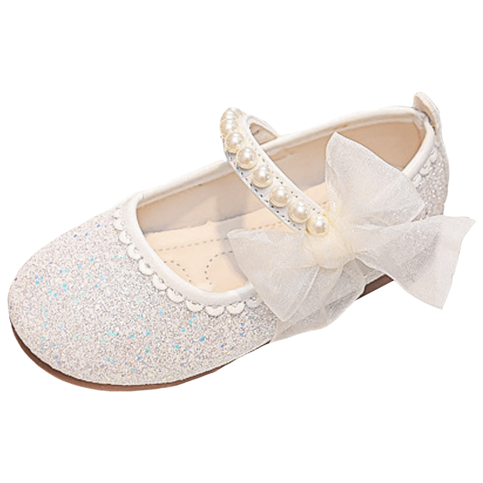 Chaussures Princesse Fille à Paillettes - Cuir, Talons Plats, Boucle Réglable, Taille 23