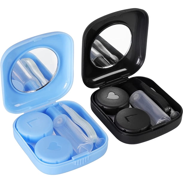 Estuche para lentes de contacto de 2 piezas, mini estuche para lentes de contacto, kit portátil para guardar lentes de contacto, con espejo, palo, pinza, frasco, para el hogar o para viajar