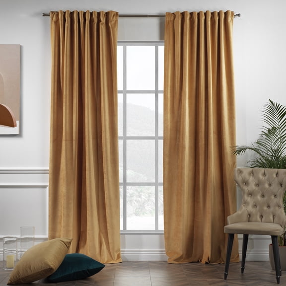 3S Brother's Solid Luxury Matte Velvet Soft Curtains Set of 2 Panels Hanging Back Tap & Rod Pocket Home Décor Bedroom Kitchen Office Windows Room Darkering ( Marigold-Apricot-Honey-52"x120")