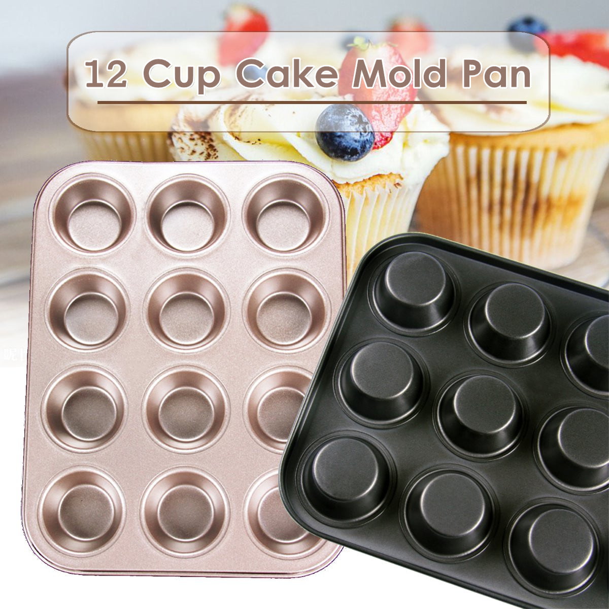 12 Grid Cake Mold Pan Muffin Cupcake Bakeware Oven Tray Mould Bakery Kitchen 