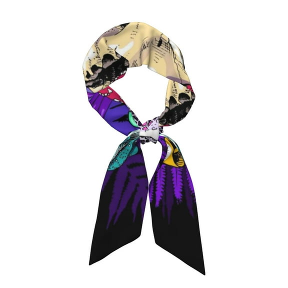 Wukai Mushrooms and Skull Print Hair Scarf for Women Fashion Silky Satin Headscarf Wrap Breathable Lightweight Neck Scarves For Handbag Accessories
