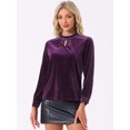 thumbnail image 4 of DARING DIVA Women's Velvet Long Sleeve Stand Collar Elegant Blouses S Purple, 4 of 5
