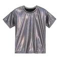 thumbnail image 4 of inhzoy Girls Boys Shiny Metallic Modern Dance Jazz Top Short Sleeve Shirt Dancewear,Sizes 3-16 Black 5-6, 4 of 5