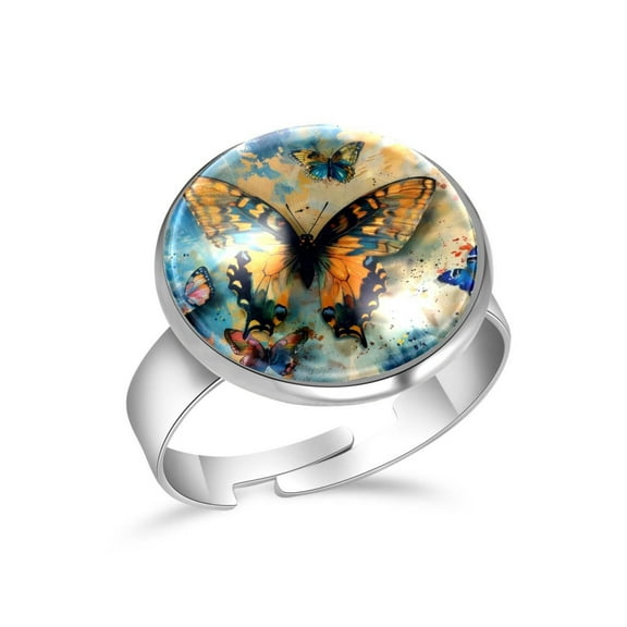 PhooArto Vintage Butterfly Stainless Steel Rings for Women, Open Adjustable Ring Promise Ring Jewelry Gifts
