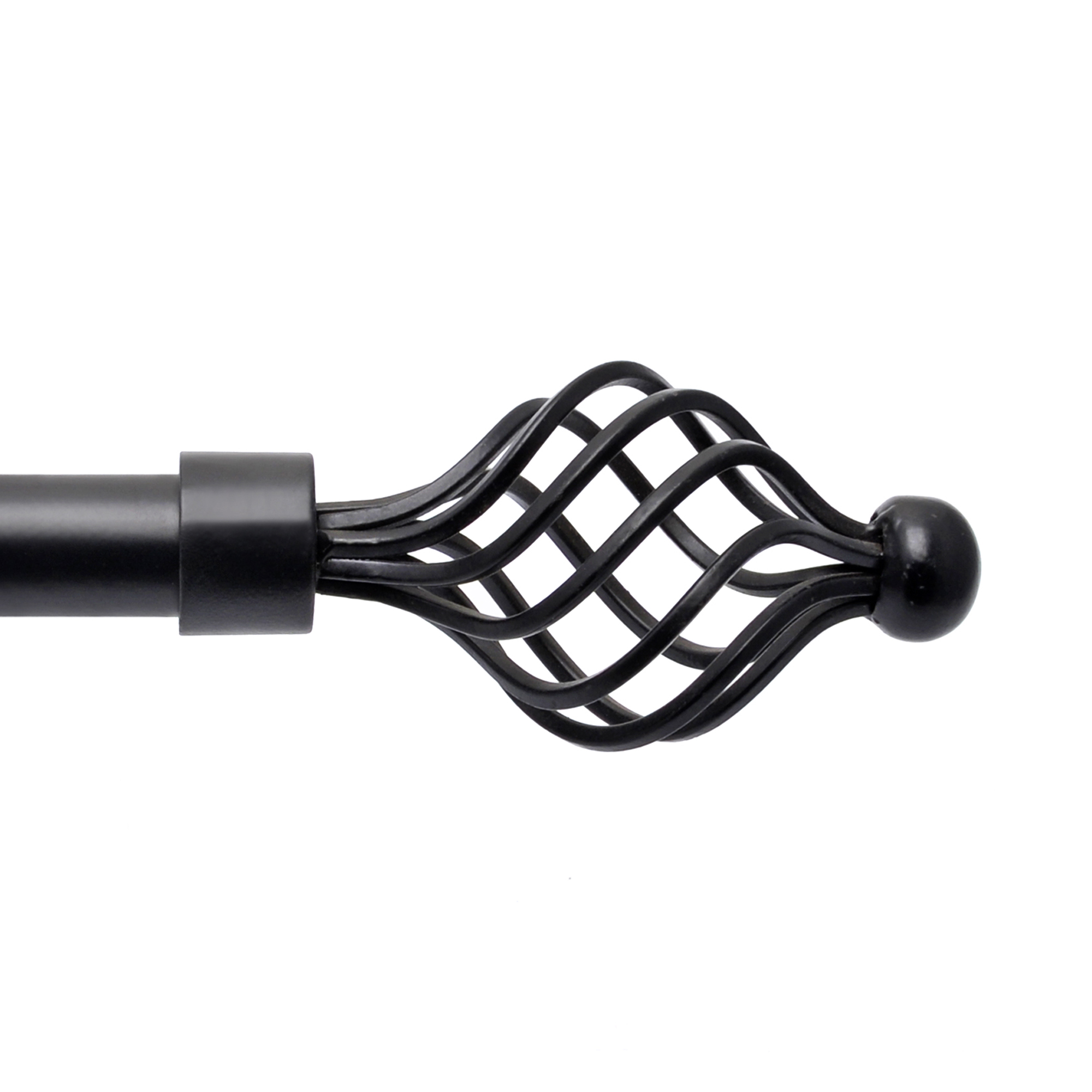 Deco Window 3/4 Inch Adjustable Black Curtain Rod for Windows Curtains with Swirl Finials & Brackets Set - 66' to 120'