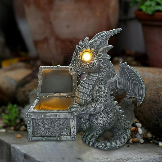 Estatua de dragón para jardín al libre, figura de animal con luces solares, lámpara de paisaje de regalo, elegante luz solar de dragón para
