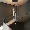 thumbnail image 3 of 6 Rings Modern LED Chandelier,Large Black High Ceiling Chandeliers with Remote Control Ring Pendant Light Fixture for Staircase Foyer Entryway, 3 of 7