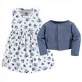 thumbnail image 2 of Luvable Friends Baby and Toddler Girl Dress and Cardigan 2pc Set, Blue Floral, 6-9 Months, 2 of 2