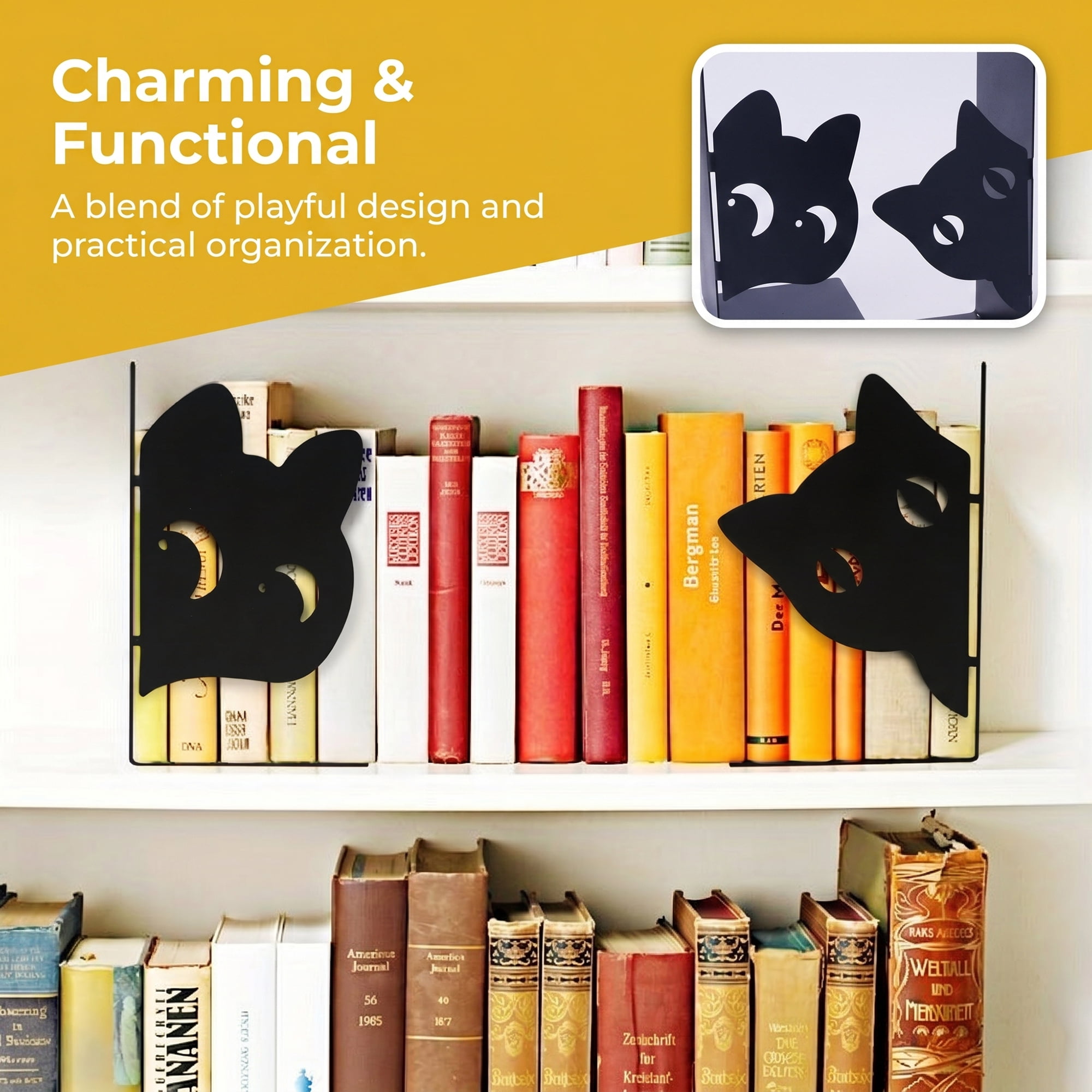 Unique Bargains 2Pcs Decorative Cartoon Metal Bookends Black 4.7*6.7*6.7inch