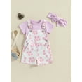 thumbnail image 2 of Suealasg 3Pcs Toddler Baby Girls Clothes Set Short Sleeve T-shirt +Flower Print Suspender Shorts and Headband 6M 12M 18M 24M 3T Infant Girls Summer Outfit, 2 of 8