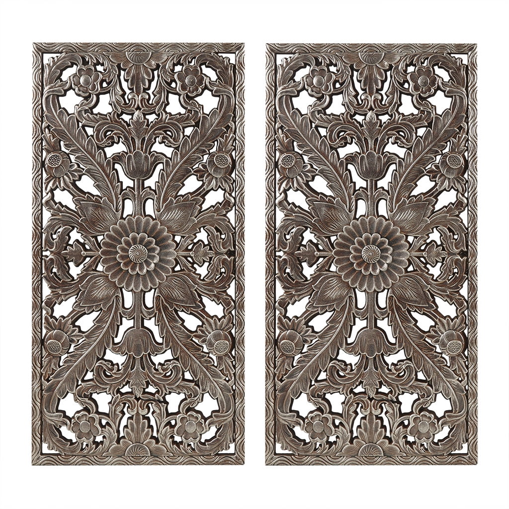 MAYEERTY Carved Wood 2-Piece Wall Decor Set