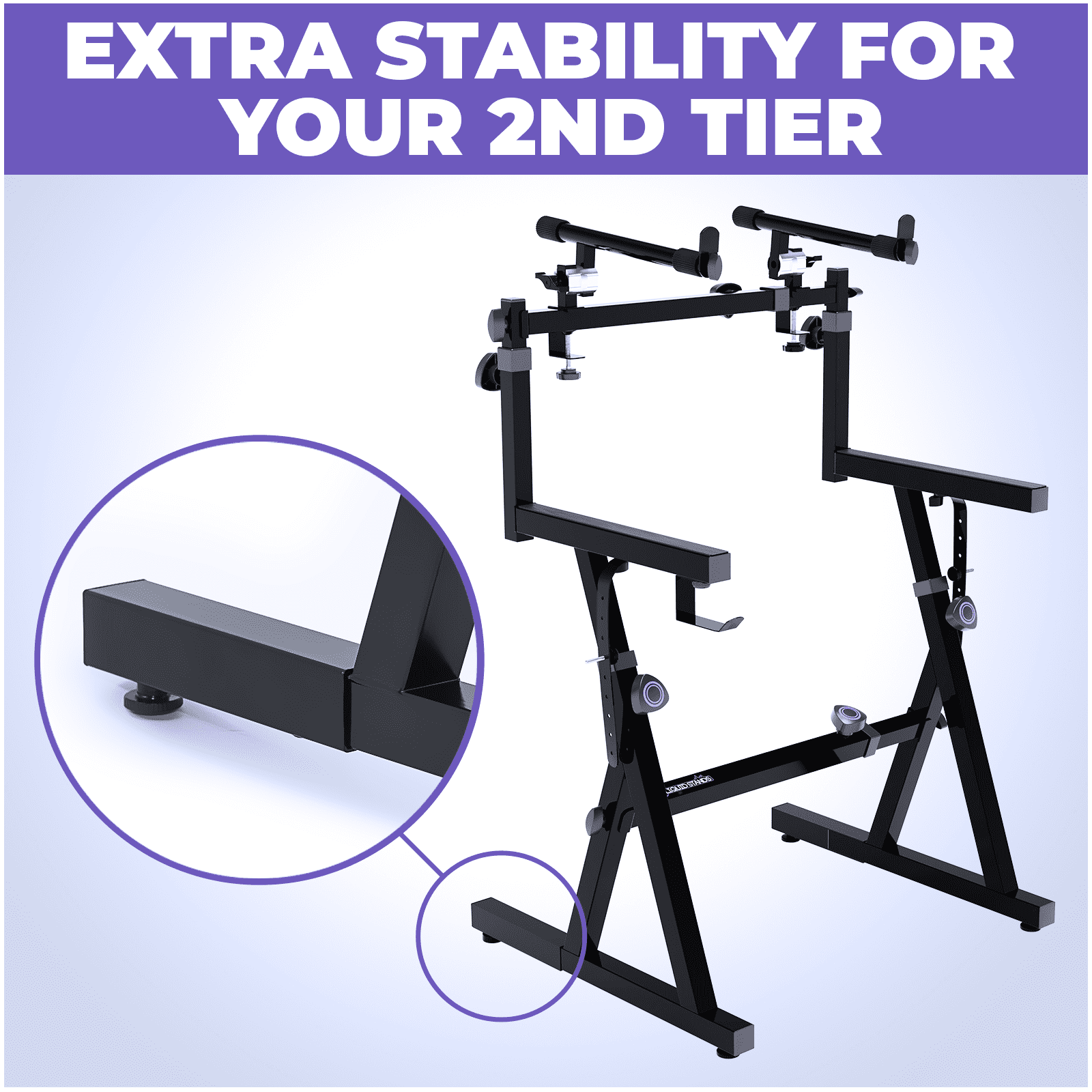 Liquid Stands Piano Stand Extender for Extra Security and Durability for 2-Tier Keyboard Stand - Extender for Wider Base to Keep Keyboard Stand Stable
