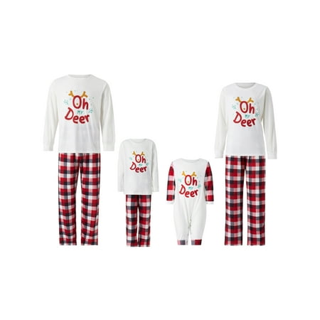 

xingqing Christmas Pajamas for Family Christmas Pjs Matching sets Letter Print Tops and Plaid Pants Sleepwear Set White S