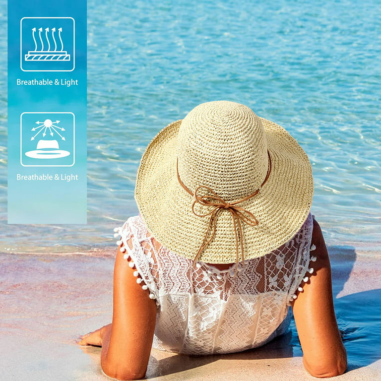 Women Sun Hat Summer Wide Brim Beach Cap Packable Cotton Straw Hat for  Travel,birthday present/Beige 