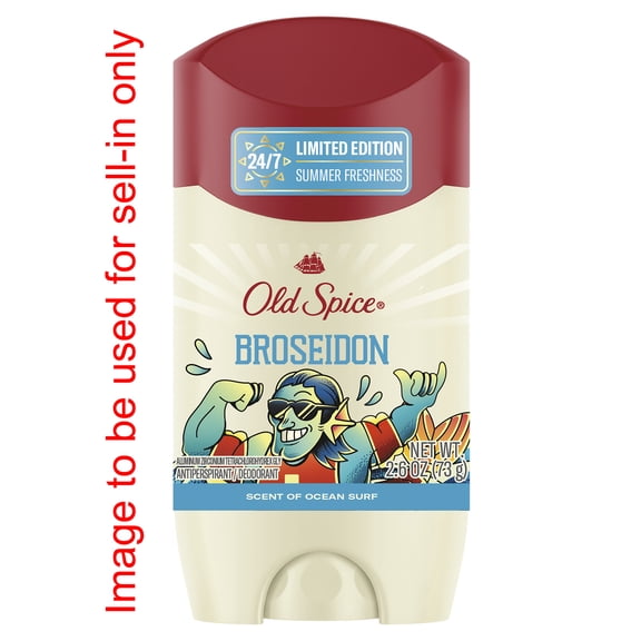 Old Spice Men's Antiperspirant, Broseidon, 2.6oz, Scent of Ocean Surf, Long Lasting, Dry Feel, 24/7 Sweat and Odor Protection, Limited Seasonal Edition