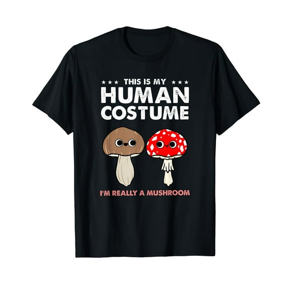 This Is My Human Costume Mushroom Halloween Cotton T-Shirt Black