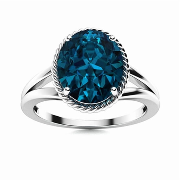 Mooneye 2.5 Ctw Oval London Blue Topaz 925 Sterling Silver Solitaire Twisted Rope Women Gift Ring