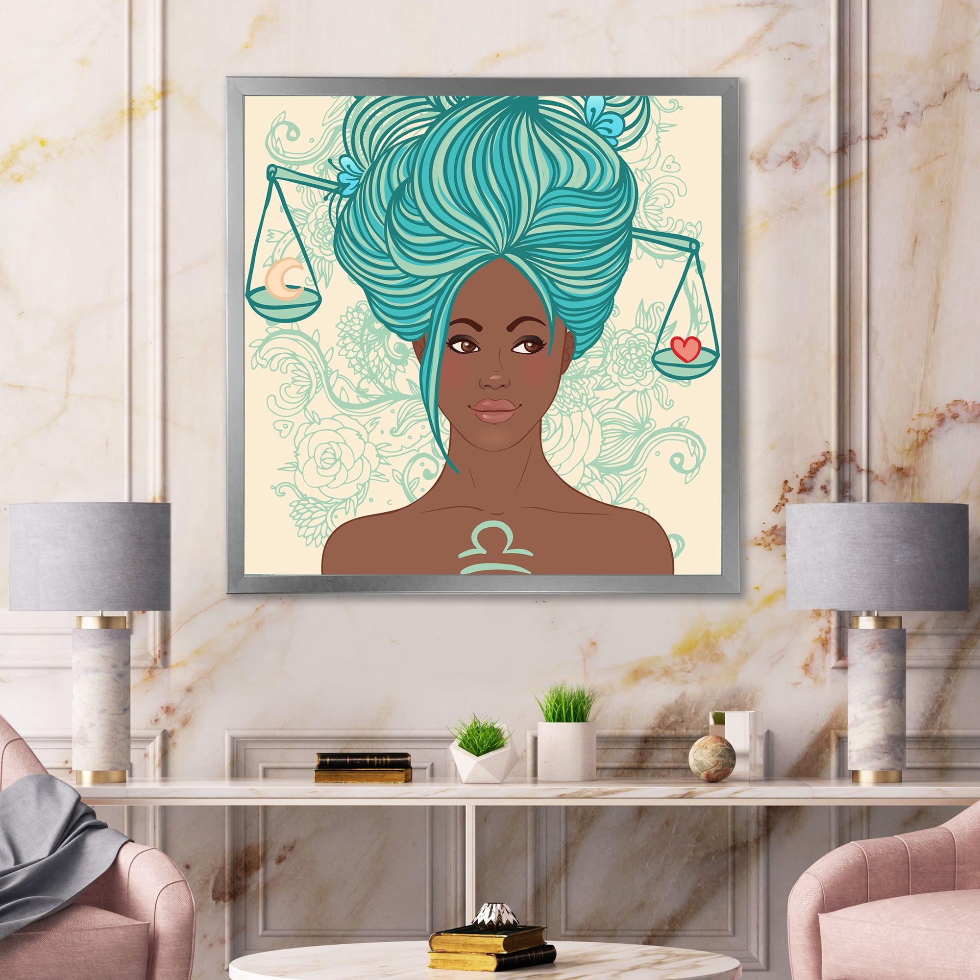 Designart 'Portrait of African American Woman With Blue Hair I' Modern Framed Art Print