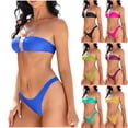 thumbnail image 2 of Qingpeng Women's Strapless Bandeau Thong Two Piece Bikini Set Mesh High Cut Summer Beach Swimwear, 2 of 6