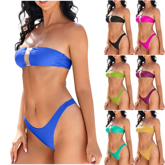 Bixock Swimsuit for Women,Bikinis Sets for Women,Women's Swimsuit Solid Color Bandeau Bikini 2 Piece Set with Detachable Padded Bra Swimsuit