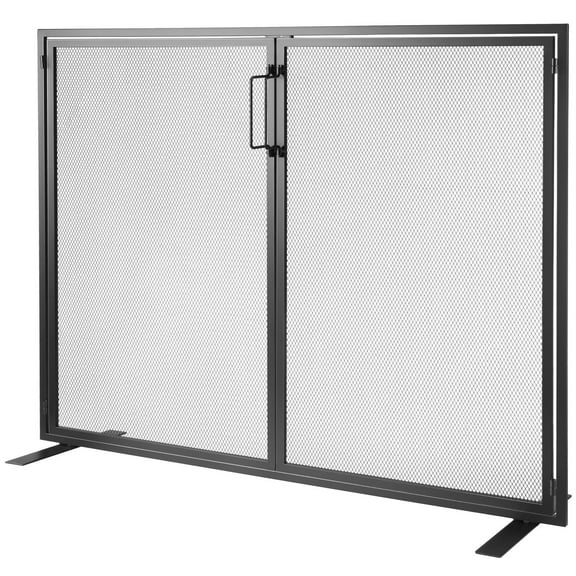 HCY Fireplace Screen 1 Panel with Door, Sturdy Iron Mesh Fireplace Screen, 38.98"(L) x30.7"(H) Spark Guard Cover, Simple Installation, Free Standing Fire Fence Grate for Living Room Home Decor Moder