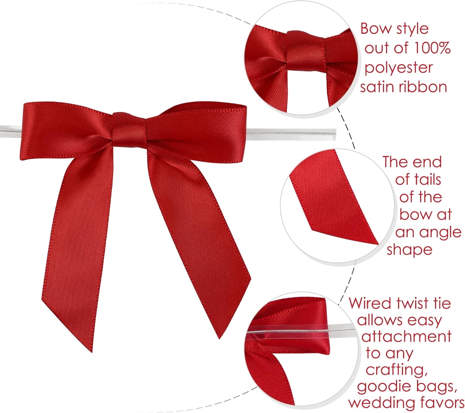 300 Pcs Christmas Twist Tie Bows,2.75'' Multicolor Satin Ribbon Pretied Bows,Premade Craft Decoration Bows,Pretied Bows for Package Cake Basket Favors Cookie Candy, Gift Wrapping Baby Shower Wedding