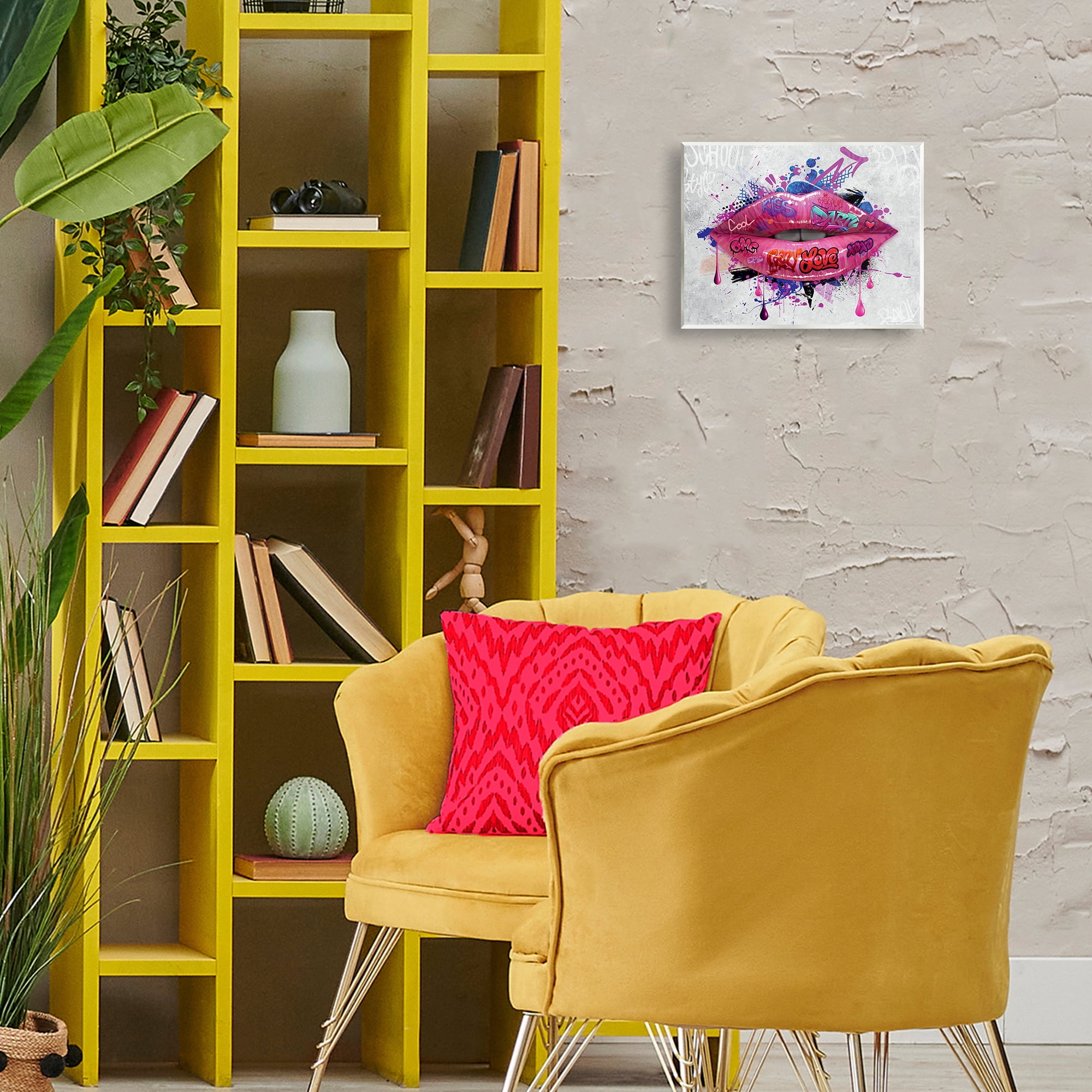 Stupell Industries Urban Graffiti Lips Abstract Painting Unframed Art Print Wall Art, 14 x 11