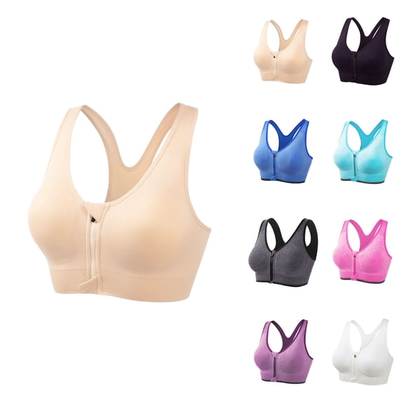 Sports Bras Breathable Workout Bra for Gym Women's Front Zip Sports Bra Seamless Wirefree High Support Workout Top with Removable Padded Cups for Yoga Running Post-Surgery Comfort
