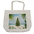 thumbnail image 1 of Christmas Shopping Bag, Tree Tinsel and Ornaments Tropical Island Sandy Beach Party Theme, Eco-Friendly Reusable Bag for Groceries Beach and More, 15.5" X 14.5", Cream, by Ambesonne, 1 of 2