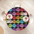 thumbnail image 4 of Ambesonne Emoji Fitted Round Tablecloth, Retro Happy Faces Trippy Aura, 56"- 60" Diameter, Black Multicolor, 4 of 5