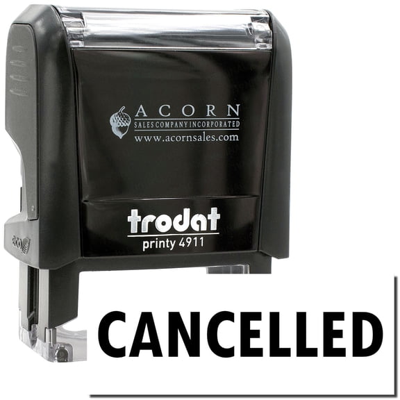 Self-Inking Cancelled Stamp, Trodat Printy 4911, Press and Print Stamping, Impression Size 5/8" x 1-1/2", Up to 10,000 Impressions - Black Ink