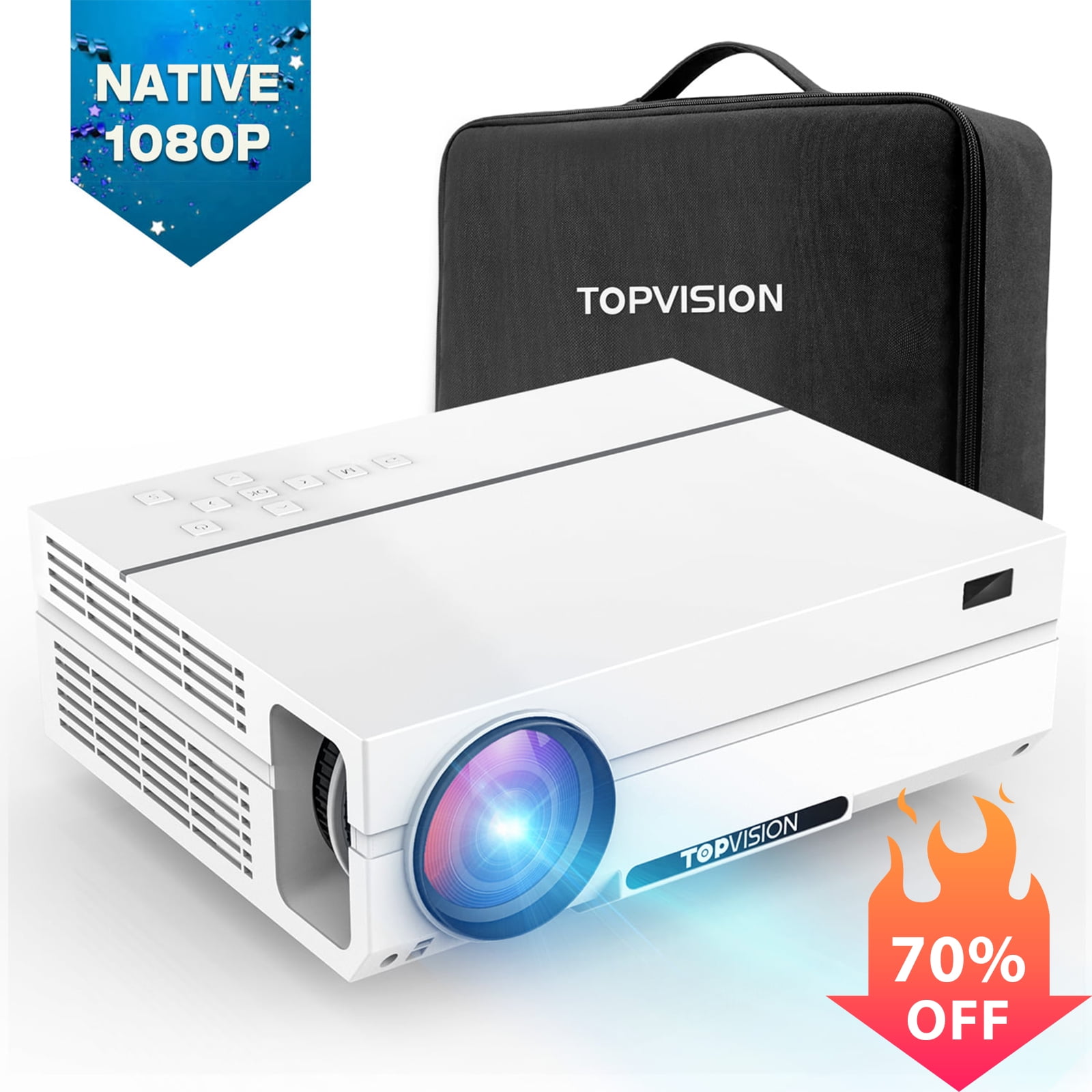 TOPVISION Native 1080P Projector, 7500 Lux Movie Projector, 4K and 300
