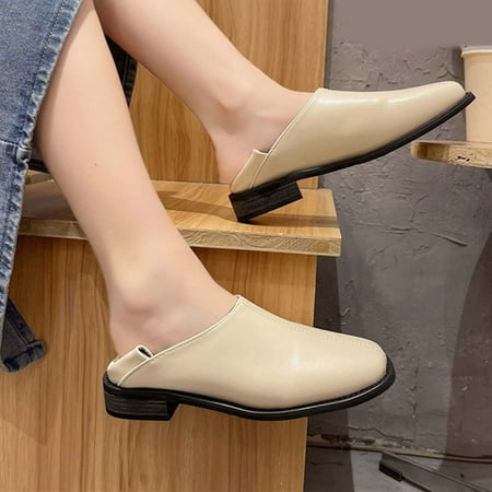 Xysaqa White Tennis Shoes Women  Slip on Flats Shoes Women s Squares Low Heels Shoes Lightweight Soft Solid Color Squares Heel Shoes Womens Flats Savings!