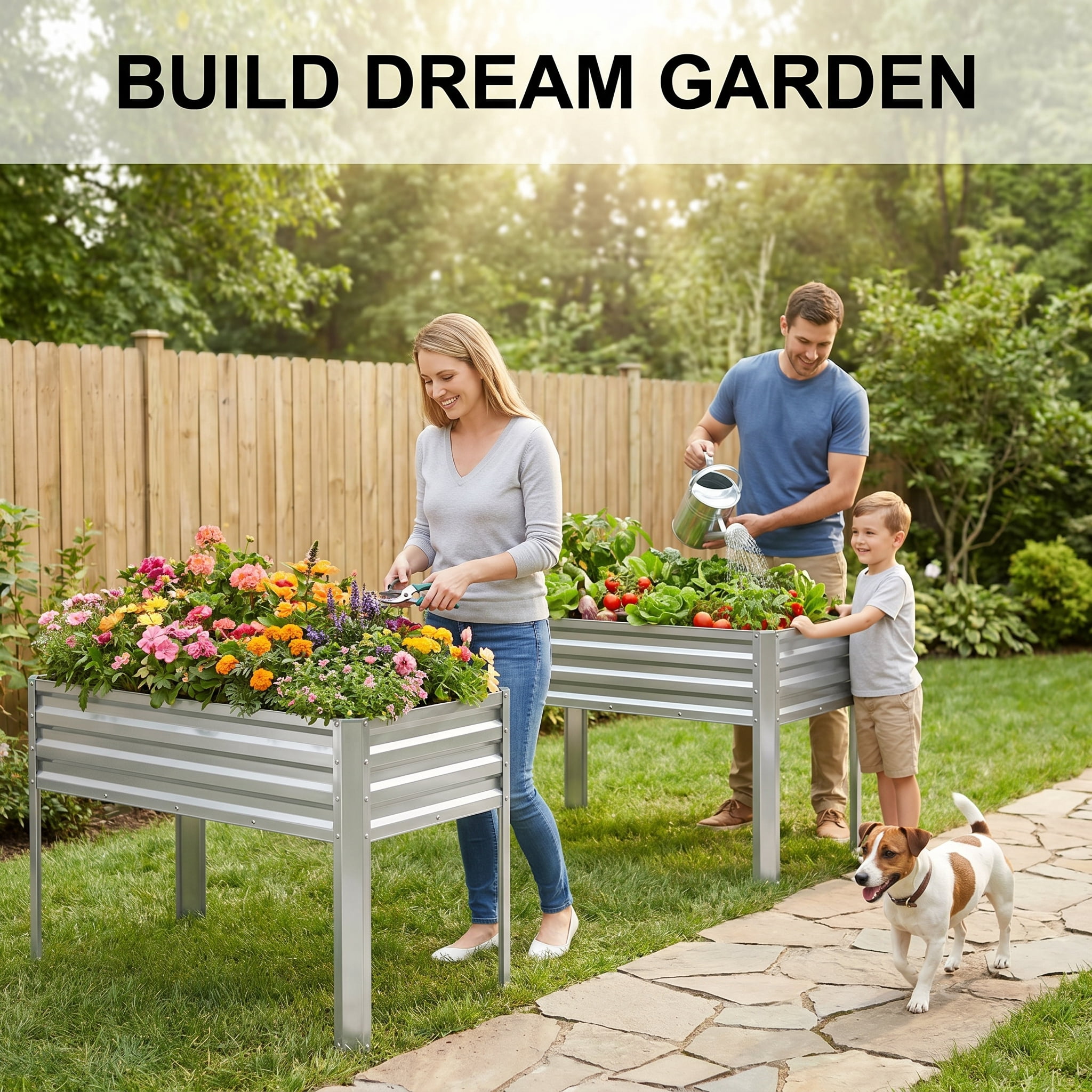 TrumanPick Galvanized Raised Garden Bed with Legs, 4x2x3ft Metal Planter Box, 32"H Ergonomic Standing Planter for Outdoor Patio Backyard, Silver