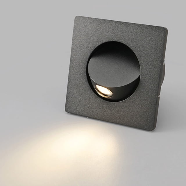 LUMINTURS 3W LED Wall Recessed Step Stair Lighting Bedside Reading Light Fixture Hidden On/Off Switch Adjustable Warm White Black Square