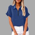 thumbnail image 2 of Vestidos Casuales Para Mujer, Blusas De Mujer De Moda Blusa tipo túnica de lino con media cremallera y manga corta con solapa para mujer, ropa de trabajo de verano, 2 of 7