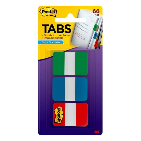 1" Tabs, 1/5-Cut Tabs, Assorted Primary Colors, 1" Wide, 66/pack | Bundle of 5 Packs